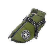 (S, Green) Large Pet Dog Jacket With Harness Winter Warm Dog Clothes Waterproof