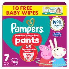 Pampers Premium Protection Nappy Pants Size 7, 123 Nappies, 15kg+, Monthly Pack