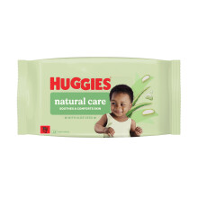 Huggies Natural Care Baby Wipes - Single Pack (48 Wipes) – Plastic Free Wet Wipes with Aloe Vera & Vitamin E, Hypoallergenic, Comfort and Soothe Bab