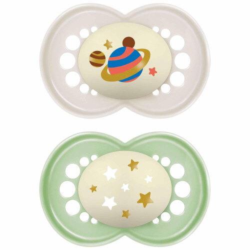 MAM MAM Original Glow-in-the-Dark Dummies, 6-18M, 2 Pack, Orthodontic Design