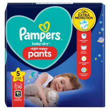 Pampers Baby-Dry Night Nappy Pants Size 5, 28 Night Nappies, 12kg-17kg, Essentia