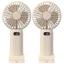 2 Pcs Mini USB Rechargeable Handheld Fans, 3-Speed, Strong Wind, Removable Base, Portable for Outdoor/Dorm/Desk – Beige