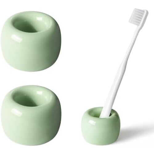 Mini ceramic toothbrush holder light green pack of 2