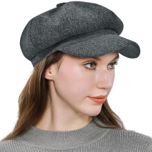 Damespet in newsboy-stijl, wolmix, vintage, effen kleur