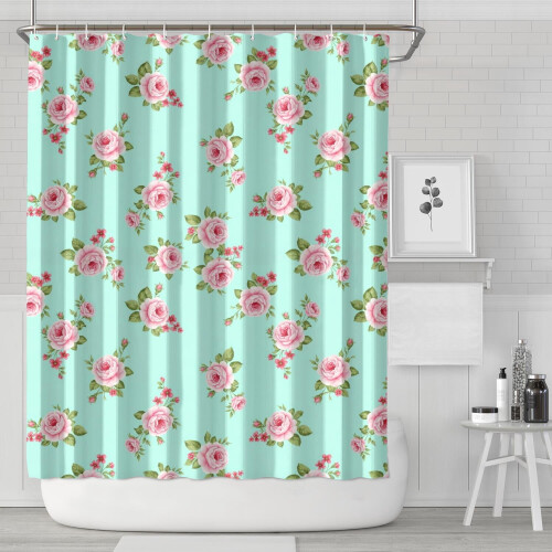 Κουρτίνα ντους με floral εκτύπωση 72x84 ίντσες με 12 γάντζους