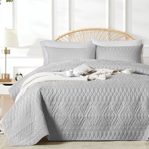 Hellgraues Mikrofaser-Bettwäscheset, 3-teilig, Doppelbett/Queensize