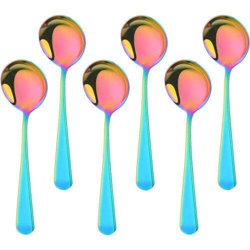 Colher de sopa redonda de aço inoxidável de 16 cm (6,3 polegadas), pacote com 6 unidades.