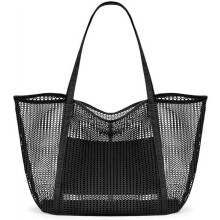 Bolsa de praia feminina em tela, ideal para compras e transporte no ombro, 27L.
