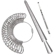 Ringgrößenmesser-Set mit Dorn und Fingerlehre, 3-teilig, silberfarben