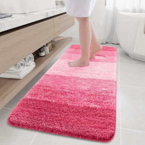 Tapete de banho felpudo de microfibra rosa, retangular, 178 x 61 cm (70 x 24 polegadas)