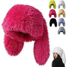 Gorro de pelúcia com orelhas de coelho para mulheres e meninas, coelho fofinho