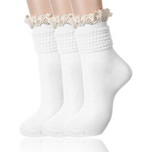 Chaussettes hautes en coton pour femme, style slouch, avec bordure en dentelle (lot de 3).