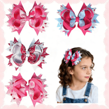 Heart Pattern Hair Bows for Girls 4 pcs 5 Inch