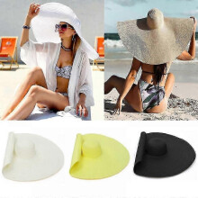 (one size, D) Oversized Beach Straw Hats For Women Floppy Straw Sun Hat Women's Wide Brim Straw Hat Packable Beach Sun Protection Hat