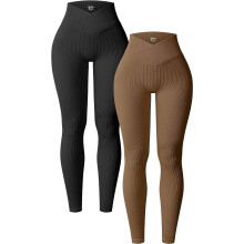 Women's Ribbed Seamless Yoga Leggings High Waist 2-Piece Set