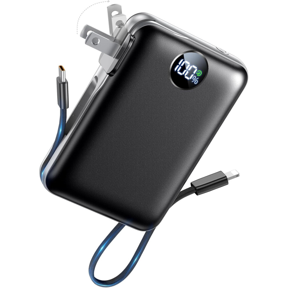 Portable 10000Mah Power Bank With Built-In Cables And Wall 9122141145875