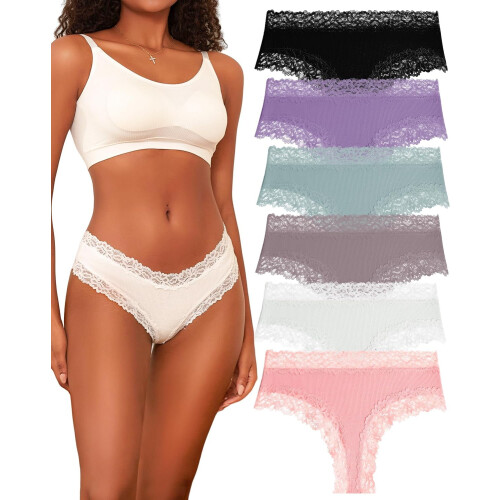 Slip hipster da donna in cotone e pizzo, morbidi e traspiranti.