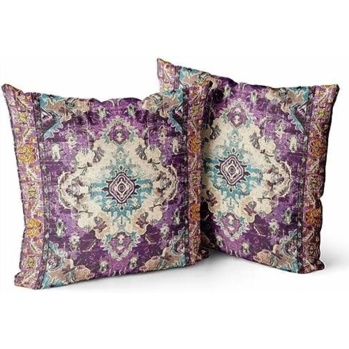 Μαξιλαροθήκες boho μωβ βαμβακερές 26x26 ίντσες σετ των 2 τεμαχίων