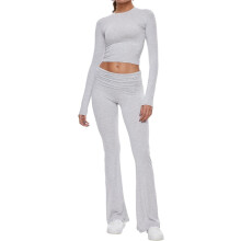Dames tweedelige loungeset met flared broek en cropped top