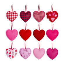 Decorazioni a forma di cuore in feltro, rosa e rosse, 12 pezzi