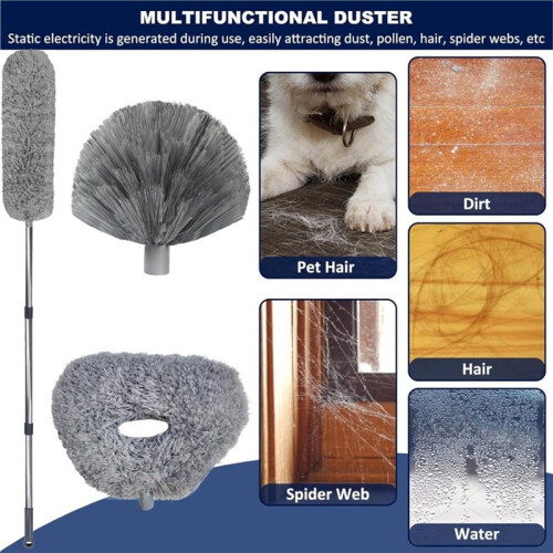 Reach Ceiling Fan Duster Kit with Telescopic Pole, Corner Brush, Microfiber Feather Duster for Spider Webs and Ceilings 1