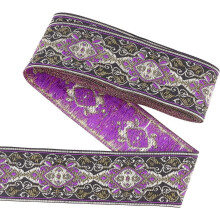 Ruban jacquard vintage noir/violet 1,9 pouce 7,7 yards