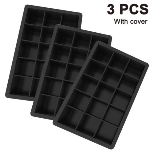 3 pcs Ice Cube Trays, 15-Cavity Silicone Ice Cube Molds - BPA Free