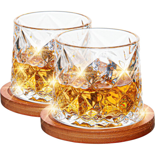 Snurrande whiskyglasset 283 ml x 2 + bambuunderlägg