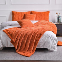 Faux Fur Blanket Queen Size 90x90 Inch Burnt Orange 7.3 lb