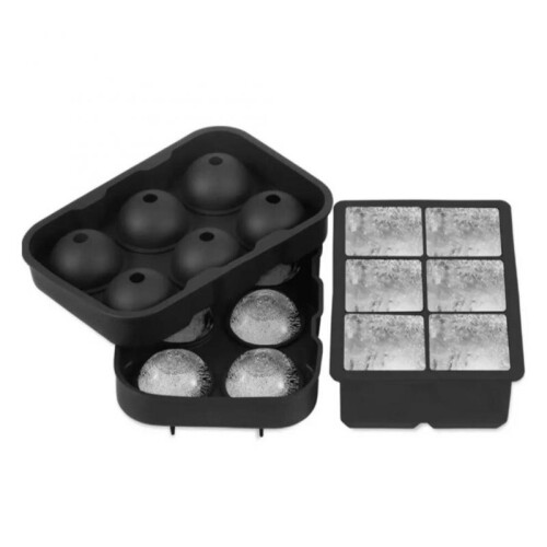 2pcs Silicone Square & Sphere Ice Cube Molds, Black, 6-Grid