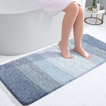 Tapete de corredor para banheiro azul, 119 x 51 cm, em microfibra com borracha.