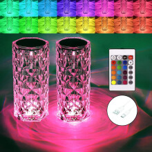 Luminária noturna de cristal RGB com controle remoto por toque, 16 cores.