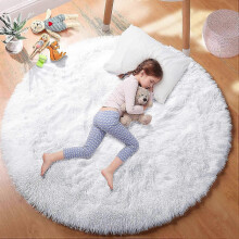 White Fluffy Round Rug Carpets for Living Room Soft Teen Girls Room Rug Nursery Bedroom Kid Furry Mat Plush Room Decor for Baby