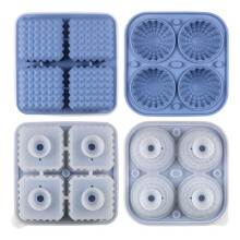 2pcs Silicone Ice Cubes Molds Square Round Whiskey Ice-Blue