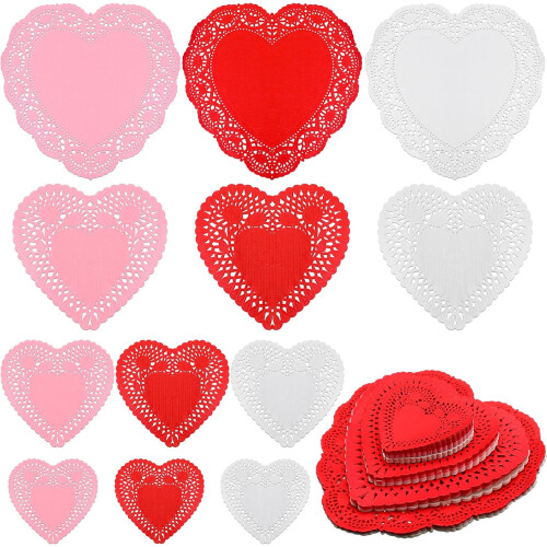 Valentinsherz-Papierdeckchen, rot, rosa, weiß, 300 Stück
