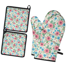 Pioneer Flower Floral Oven Mitts Set Heat Resistant 2-Pack