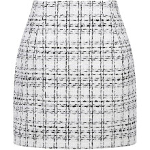 Women's Wool Plaid Mini Skirt High Waisted Pencil Style
