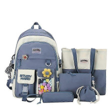 (blue) 5pcs Sets Children's School Backpack Kawaii Women's Bagpack Bookbag Laptop Bag For Teens Girls Mochilas 2022 Students Totes Sac
