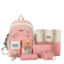 (pink) 5pcs Sets Children's School Backpack Kawaii Women's Bagpack Bookbag Laptop Bag For Teens Girls Mochilas 2022 Students Totes Sac