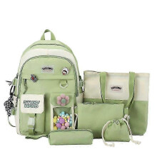 (green) 5pcs Sets Children's School Backpack Kawaii Women's Bagpack Bookbag Laptop Bag For Teens Girls Mochilas 2022 Students Totes Sac