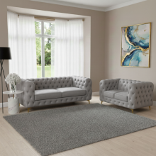 (Silver, 2 Seater) Monaco Chesterfield Sofa Set Plush Velvet 2 Seater 3 Seater 3+2 Seater Corner Sofa