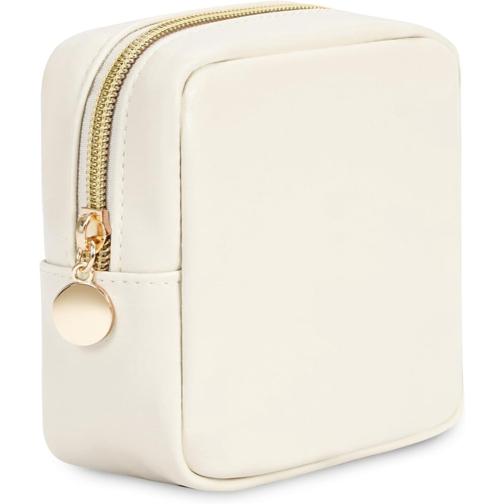 Milky White Matte Leather Mini Makeup Bag with Slip-in