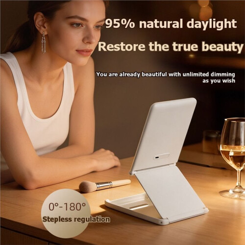 LED Tri-Folding Makeup Travel Makeup Mirror 3 Colors Light Modes USB Rechargeable Touch Screen Portable Tabletop 2