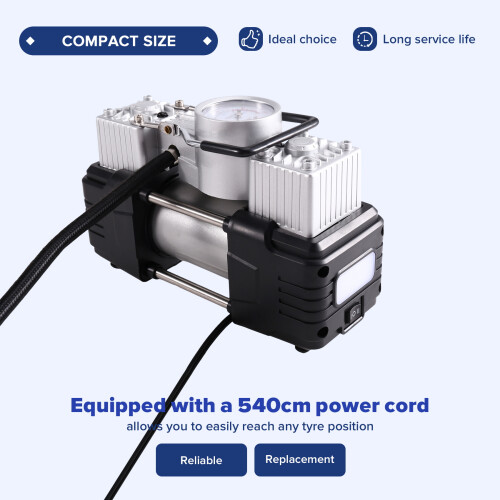 Compressore D'Aria Portatile per Auto 12V A Doppio Cilindro, Pompa Veloce con Luce LED e Manometro Digitale per Auto e Moto 2