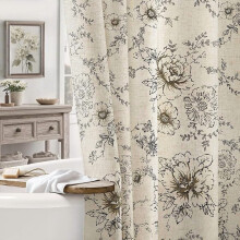 Farmhouse Floral Shower Curtain Linen Black Tan Taupe 72x72