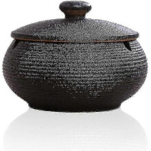 Chinese Retro Ashtray - Black Ceramic & Windproof TroveMart