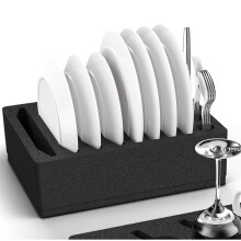 Foam RV Plate Holder | 8-Plate Camping Dish Organizer for Caravan, Motorhome And Boat | Anti-Vibration Cutlery Storage,