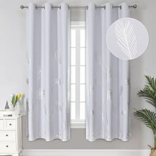 Greyish White Room Curtains 38x72 in Silver Palm Print