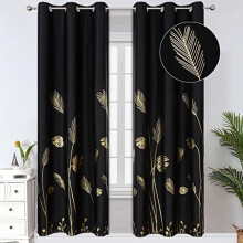 Gold and Black Palm/Wheat Blackout Curtains Grommet 38x72