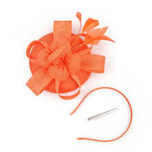 (Tangerine) 1pc Fascinators Hats Women Pillbox Hat Feathers Derby Headband Wedding Headwear Tea Party Hair Clip Top Hat